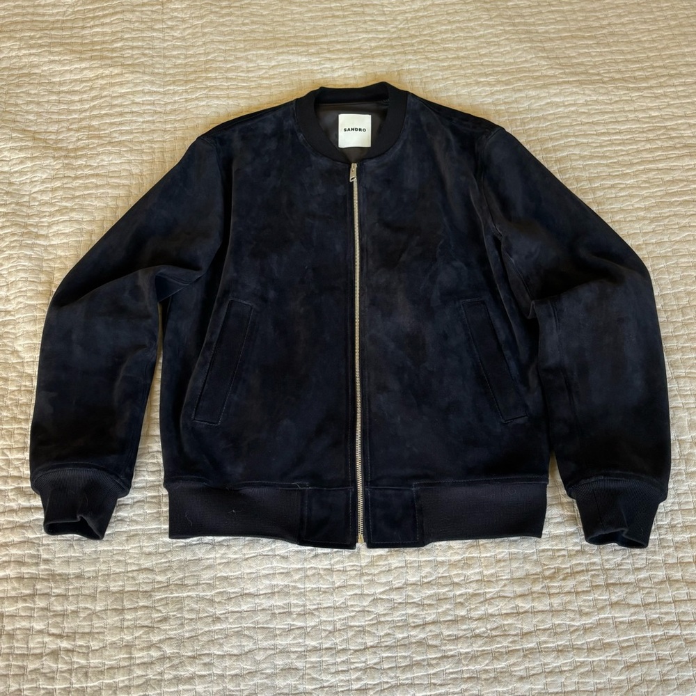 Sandro Men's Black Suede Bomber Jacket - Size L